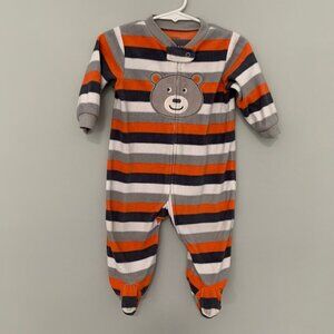 Carters Baby Boy 9M Fleece Footed Sleeper Orange‎ Blue Grey Striped Bear Pajamas
